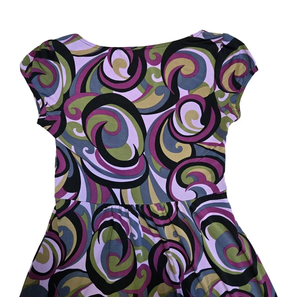 VTG y2k funky print babydoll mini dress / SM / B WEAR, retro, groovy, 70s, 2000s - Picture 8 of 9